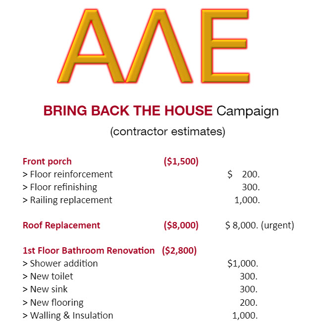 Alpha Lambda Epsilon Alumni Council Longman House Remodel