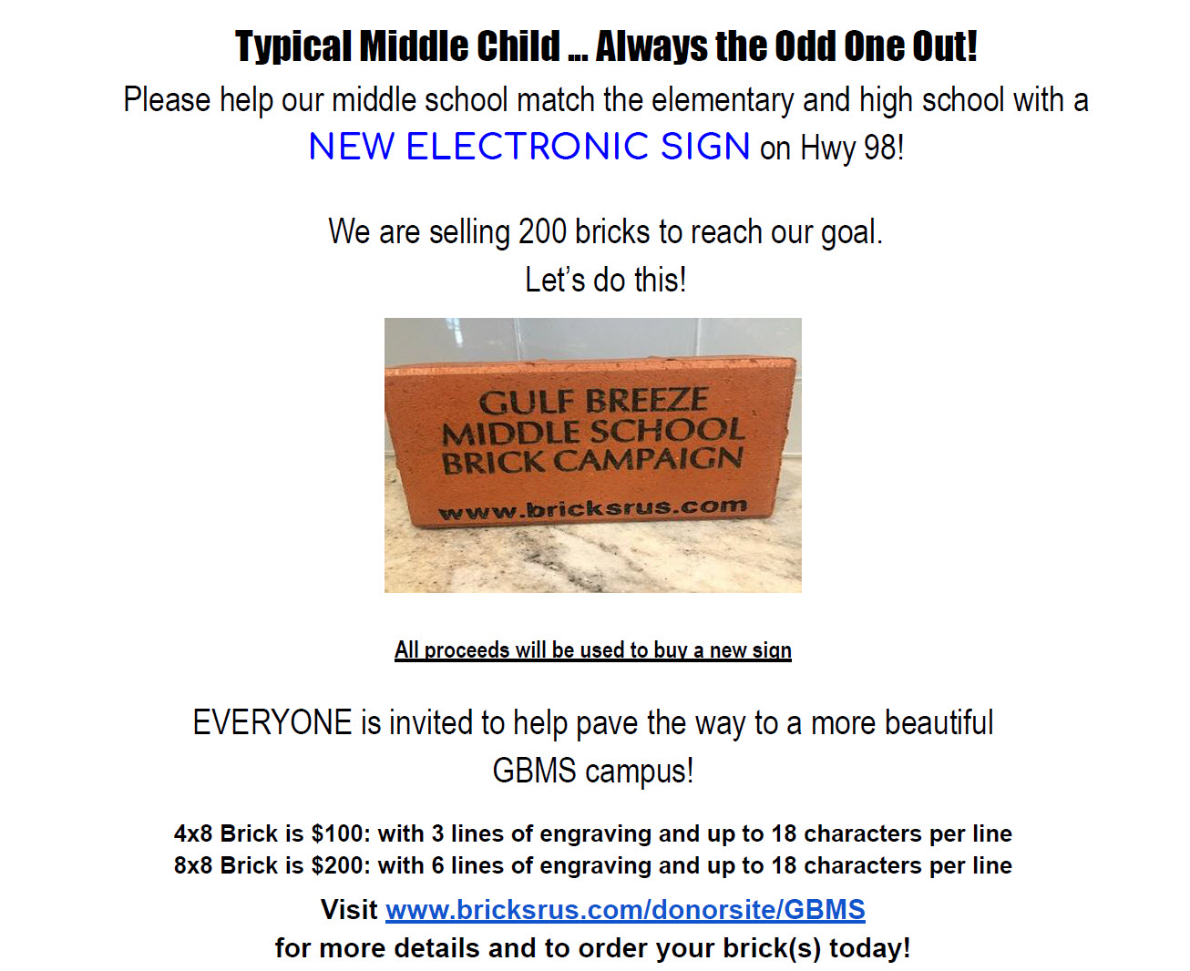 GBMS PTO Gulf Breeze Middle School Brick Project