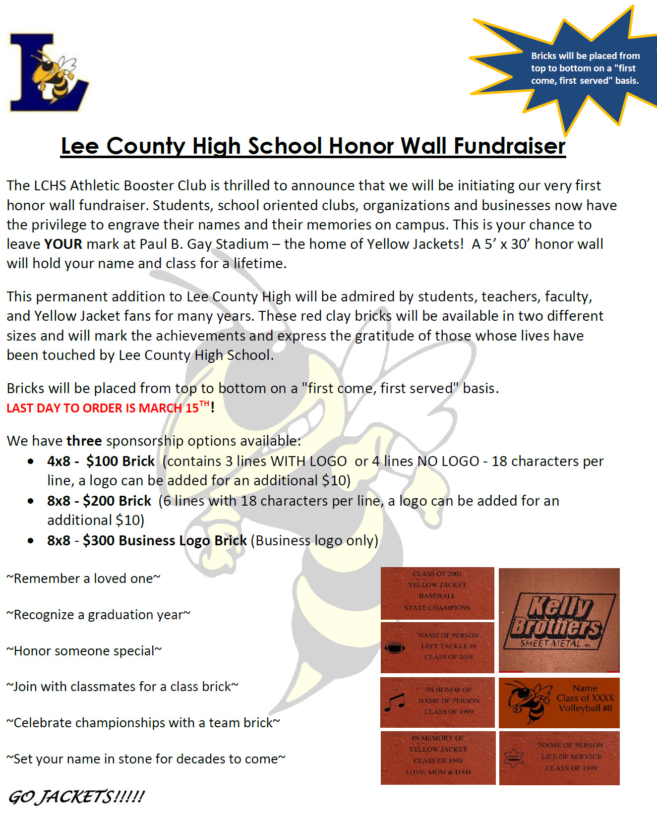 Lee County High School Athletic Booster Club Lee County High School Honor Wall