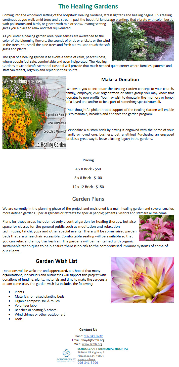 Schoolcraft Memorial Hospital Healing Garden Project