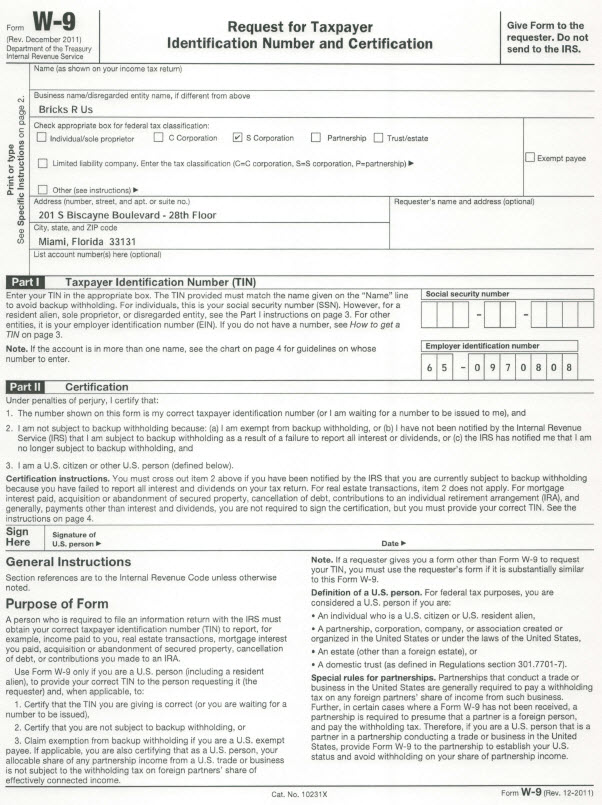 Bricks R Us W-9